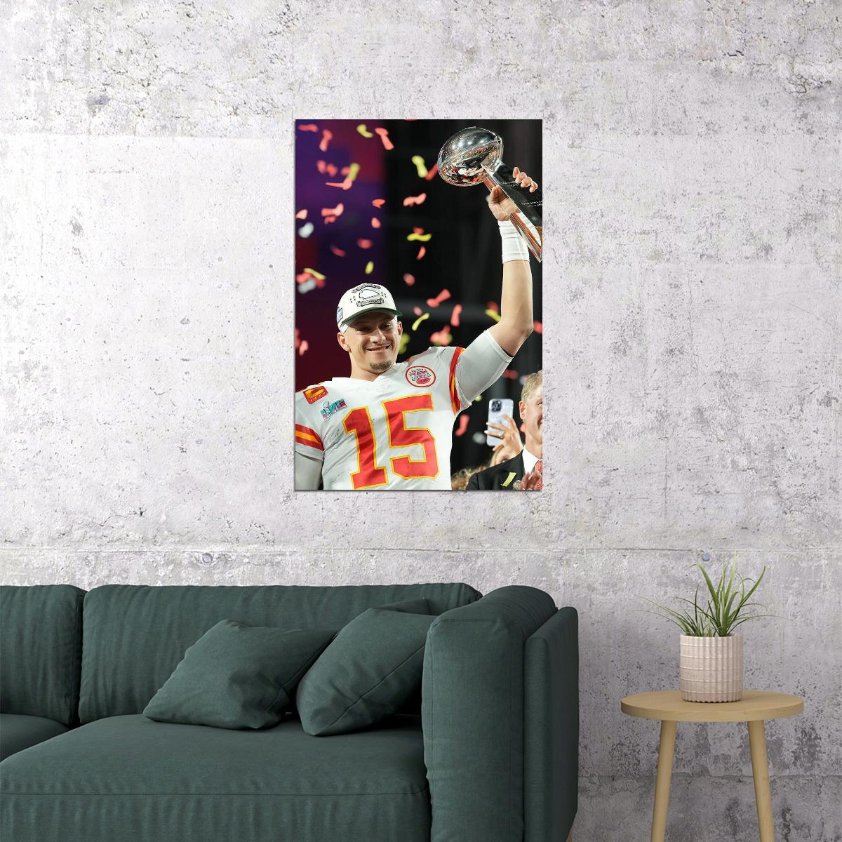 Patrick Mahomes Raises The Cup Kansas City Chiefs Football Poster Wall Art Print Home Wall Decor - xonomax