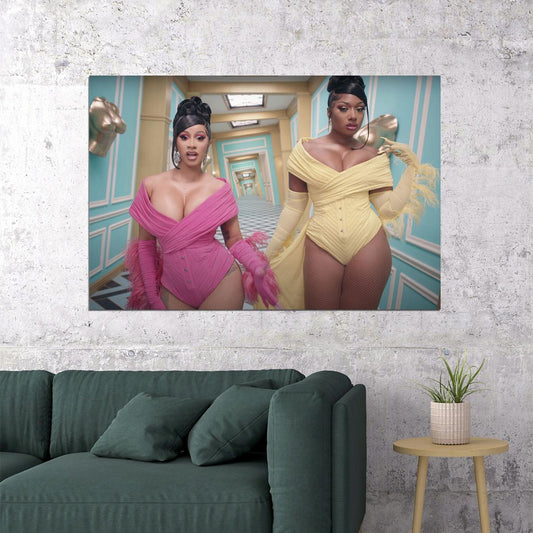 Cardi B And Megan Thee Stallion Rappers Singers Poster Wall Art Print Home Wall Decor - xonomax