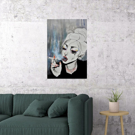 Smoking Attractive Girl Water Color Vintage Poster Wall Art Print Home Wall Decor - xonomax