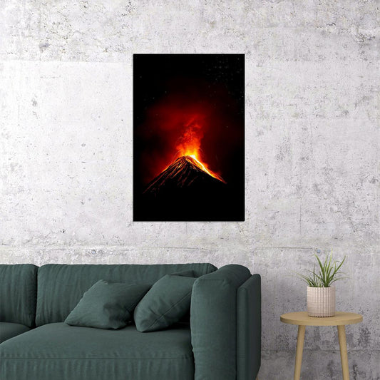 Eruption Of Stromboli Volcano At Night Poster Wall Art Print Home Wall Decor - xonomax