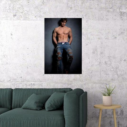 Denim Trousers Sexy Male Model Fashion Picture Poster Wall Art Print Home Wall Decor - xonomax