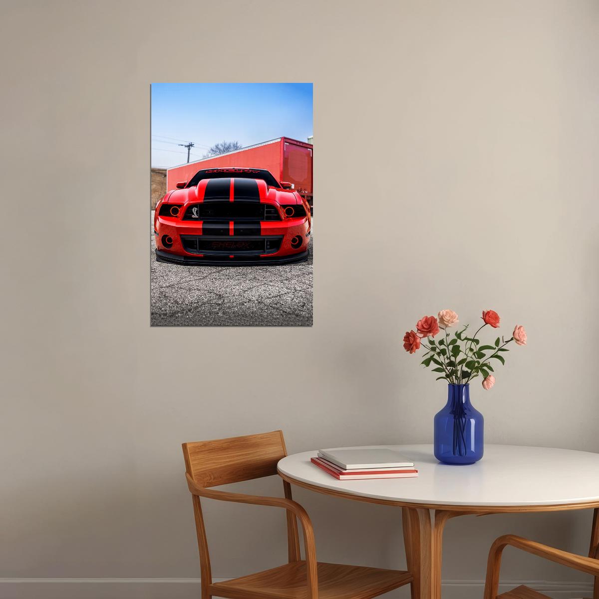 Mustang Cobra Gt500 Red Car Extreme Machines Poster Wall Art Print Home Wall Decor - xonomax