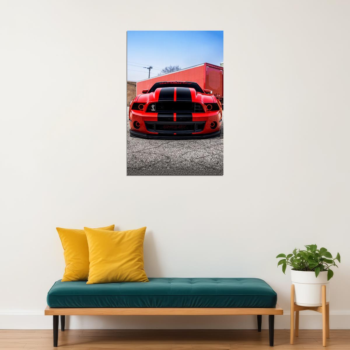 Mustang Cobra Gt500 Red Car Extreme Machines Poster Wall Art Print Home Wall Decor - xonomax