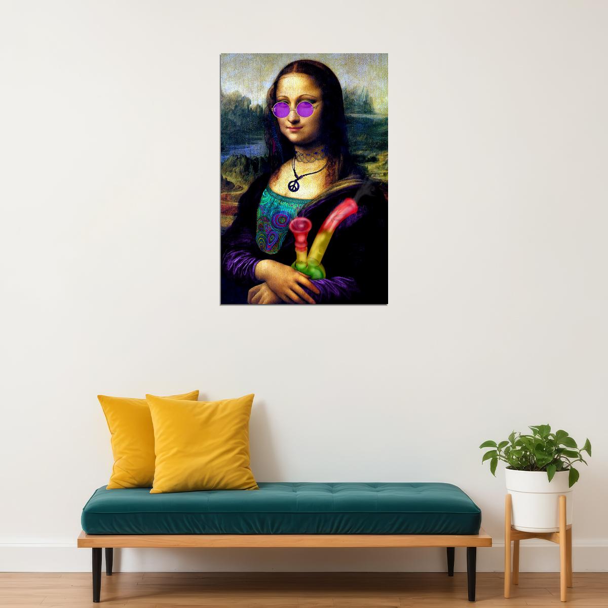 Naughty Mona Lisa Marijuana Themed Oil Poster Wall Art Print Home Wall Decor - xonomax