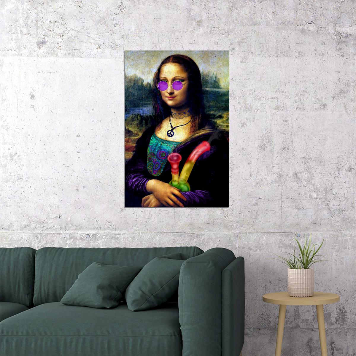 Naughty Mona Lisa Marijuana Themed Oil Poster Wall Art Print Home Wall Decor - xonomax