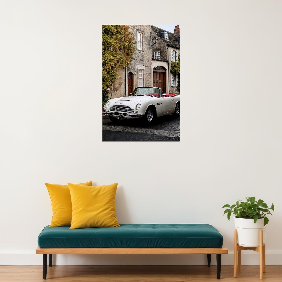 Old White Aston Martin Classic Poster Wall Art Print Home Wall Decor - xonomax