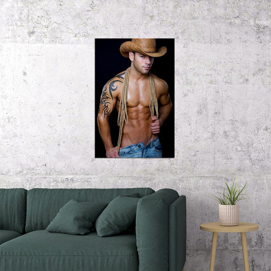 Cowboy With Horse Handsome Male Model Poster Wall Art Print Home Wall Decor - xonomax