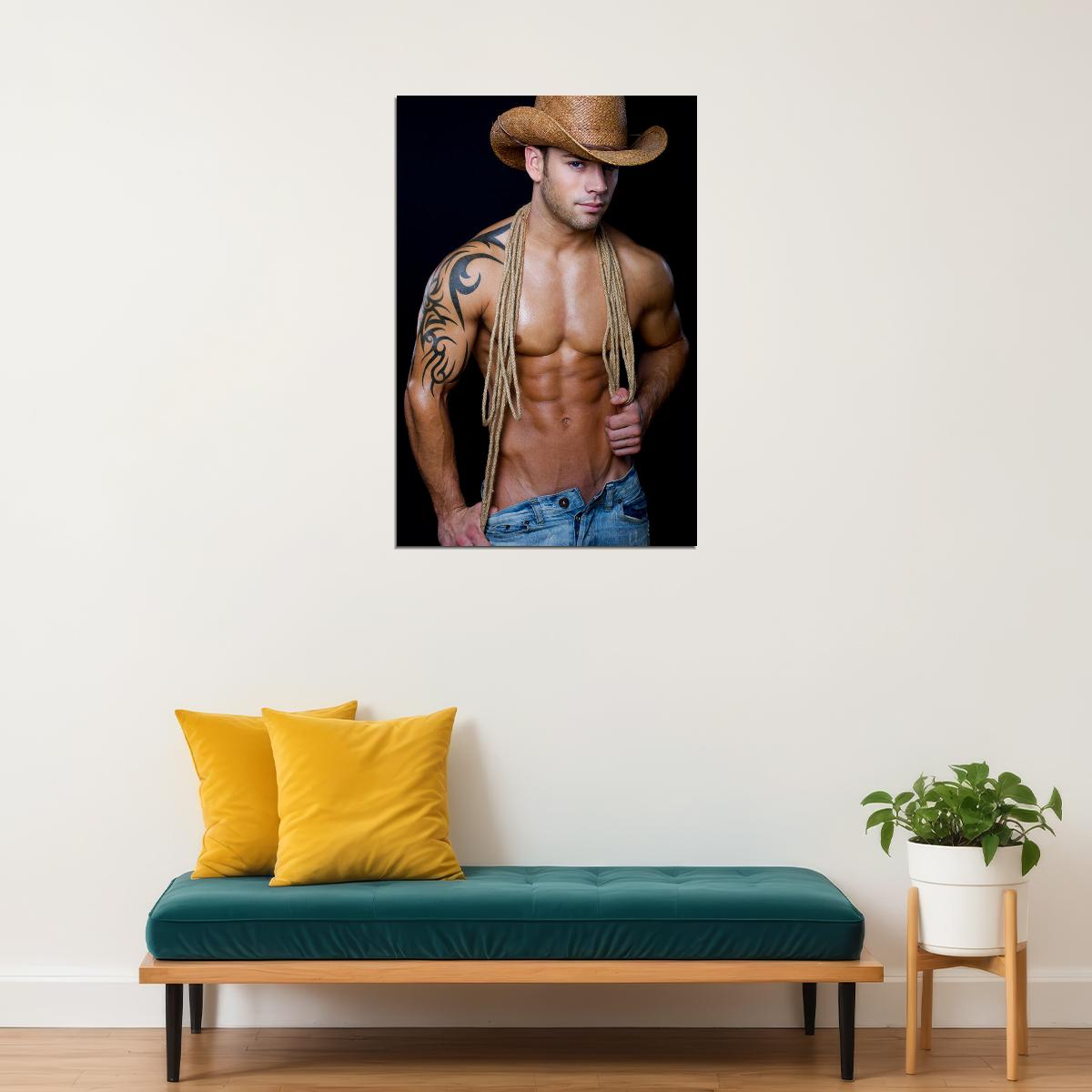 Cowboy With Horse Handsome Male Model Poster Wall Art Print Home Wall Decor - xonomax