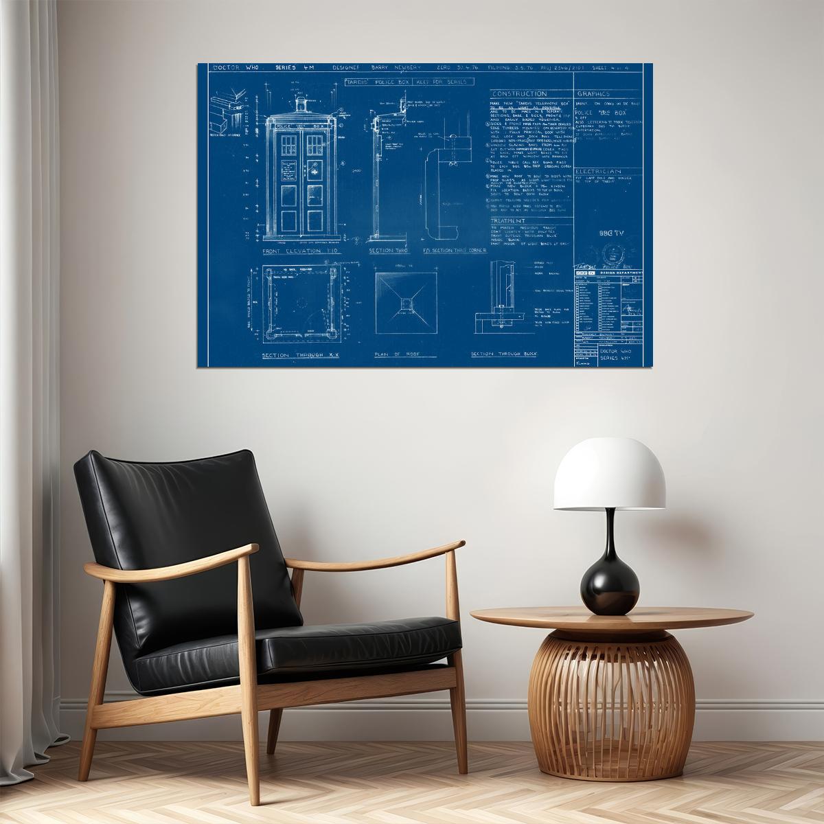 Blueprint Dr Who Time Machine Document Poster Wall Art Print Home Wall Decor - xonomax