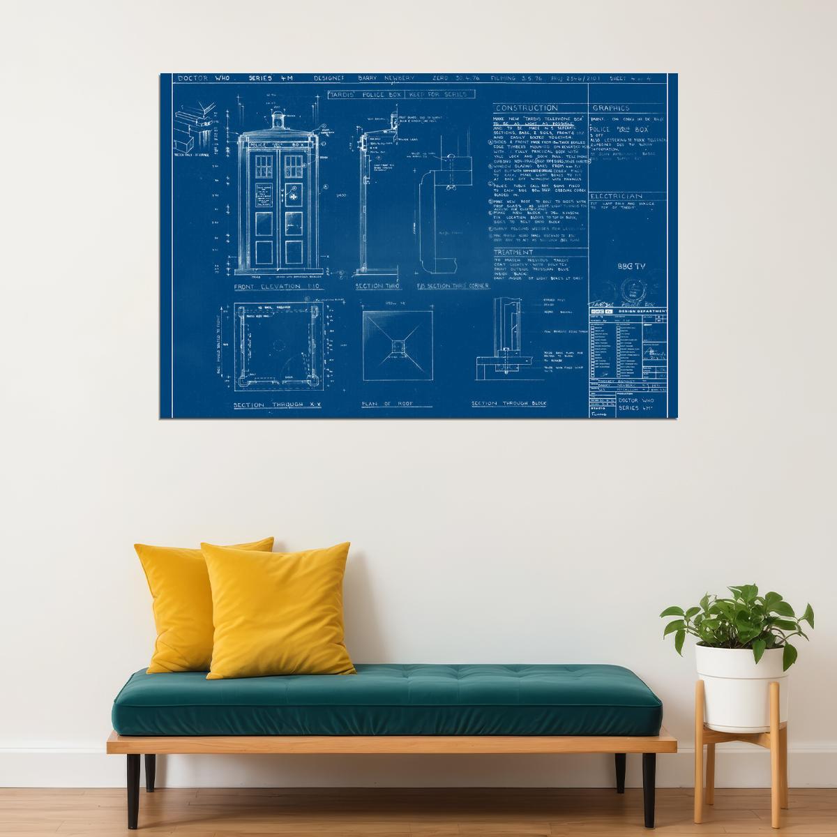 Blueprint Dr Who Time Machine Document Poster Wall Art Print Home Wall Decor - xonomax