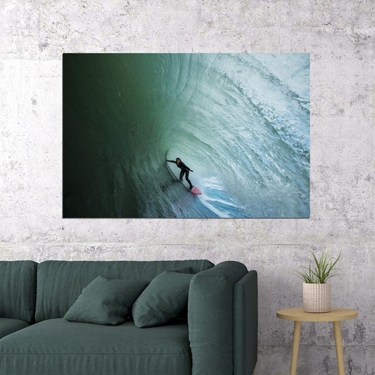 Giant Wave Girl Sea Surfing Sports Surf Riding Poster Wall Art Print Home Wall Decor - xonomax