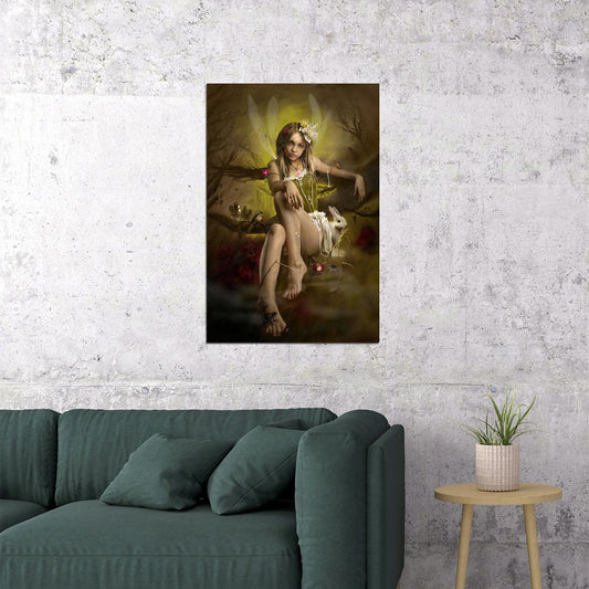 Fairies Girl Oil Painting Seated Being Figure Poster Wall Art Print Home Wall Decor - xonomax