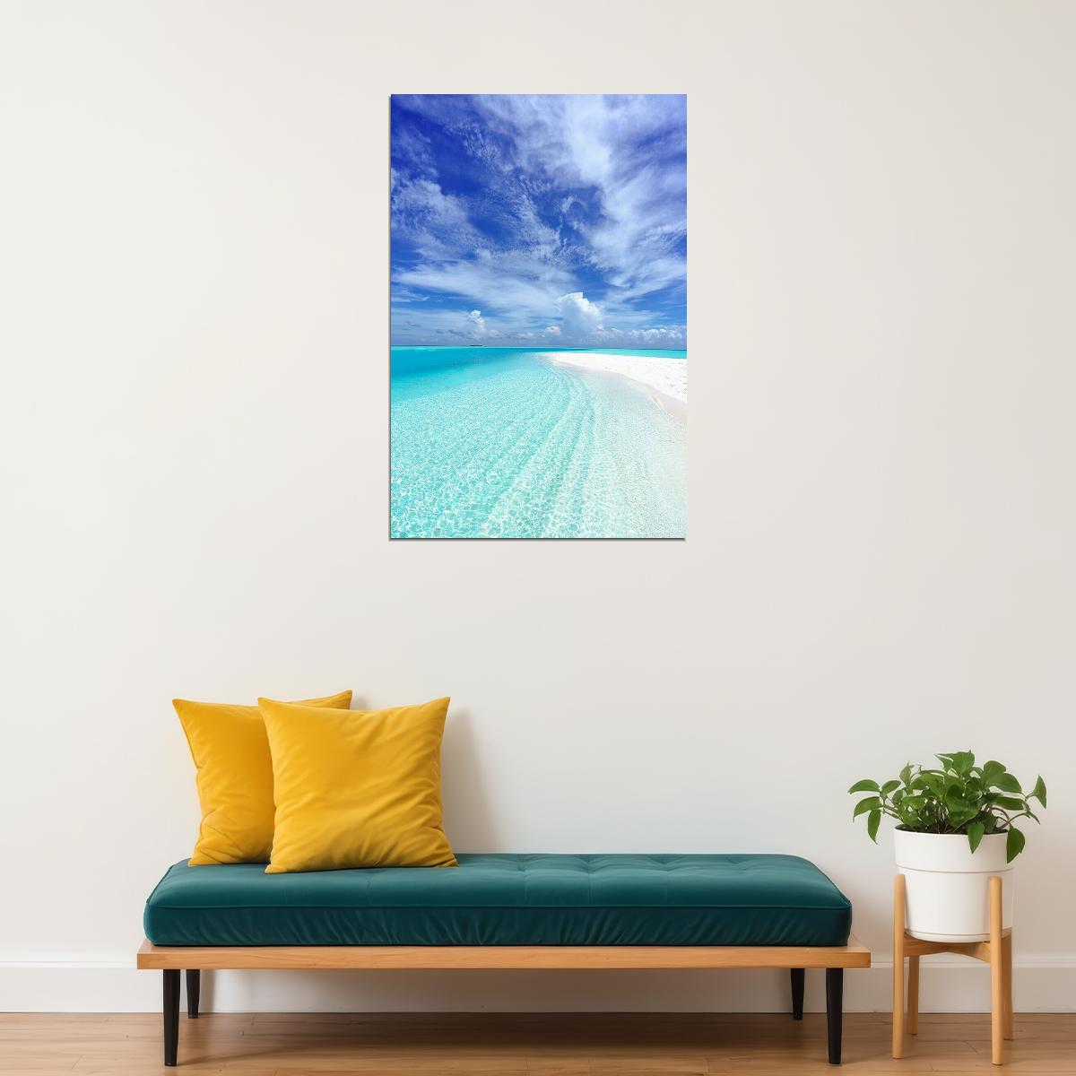 Photo Of Beach Under Blue Sky Scenery Poster Wall Art Print Home Wall Decor - xonomax