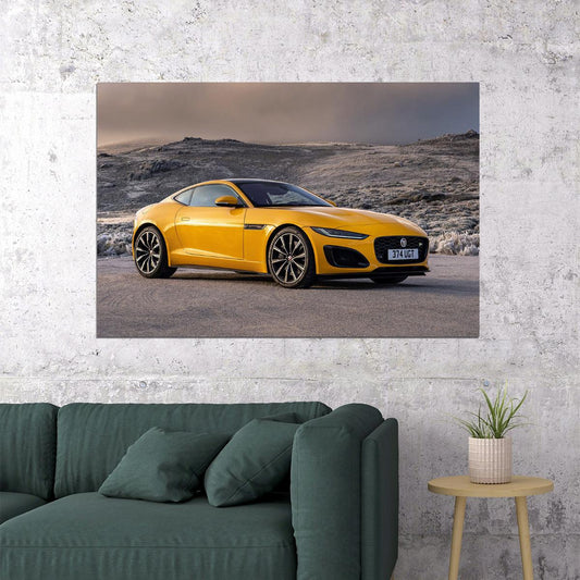 Jaguar F-type R Coupe Yellow Sports Car Poster Wall Art Print Home Wall Decor - xonomax