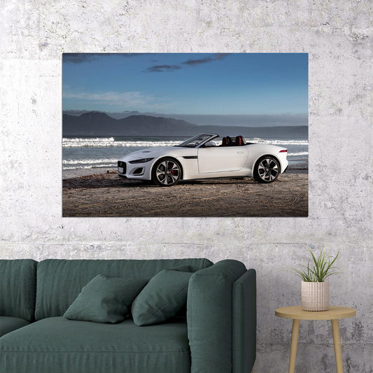 Jaguar Convertible Car F-type 380 White Poster Wall Art Print Home Wall Decor - xonomax