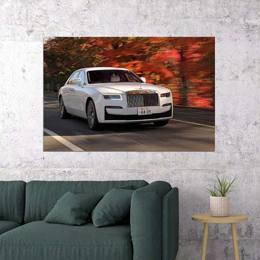 White Rolls-royce Ghost Fast Driving Car Poster Wall Art Print Home Wall Decor - xonomax