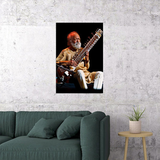 Ravi Shankar Playing A Sitar Poster Wall Art Print Home Wall Decor - xonomax