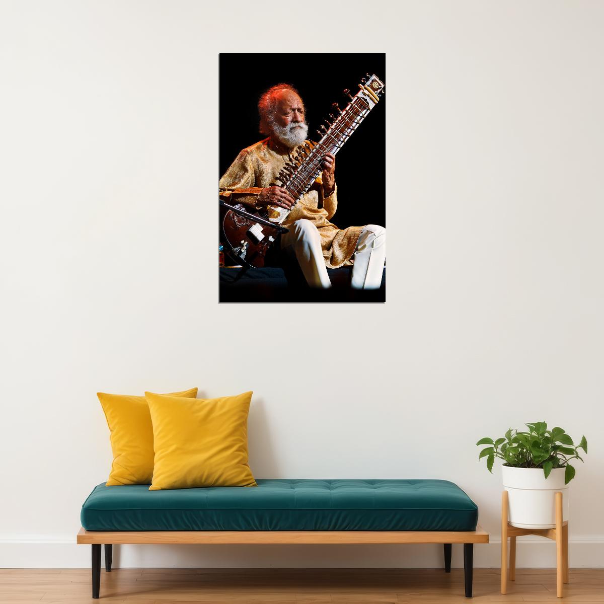 Ravi Shankar Playing A Sitar Poster Wall Art Print Home Wall Decor - xonomax