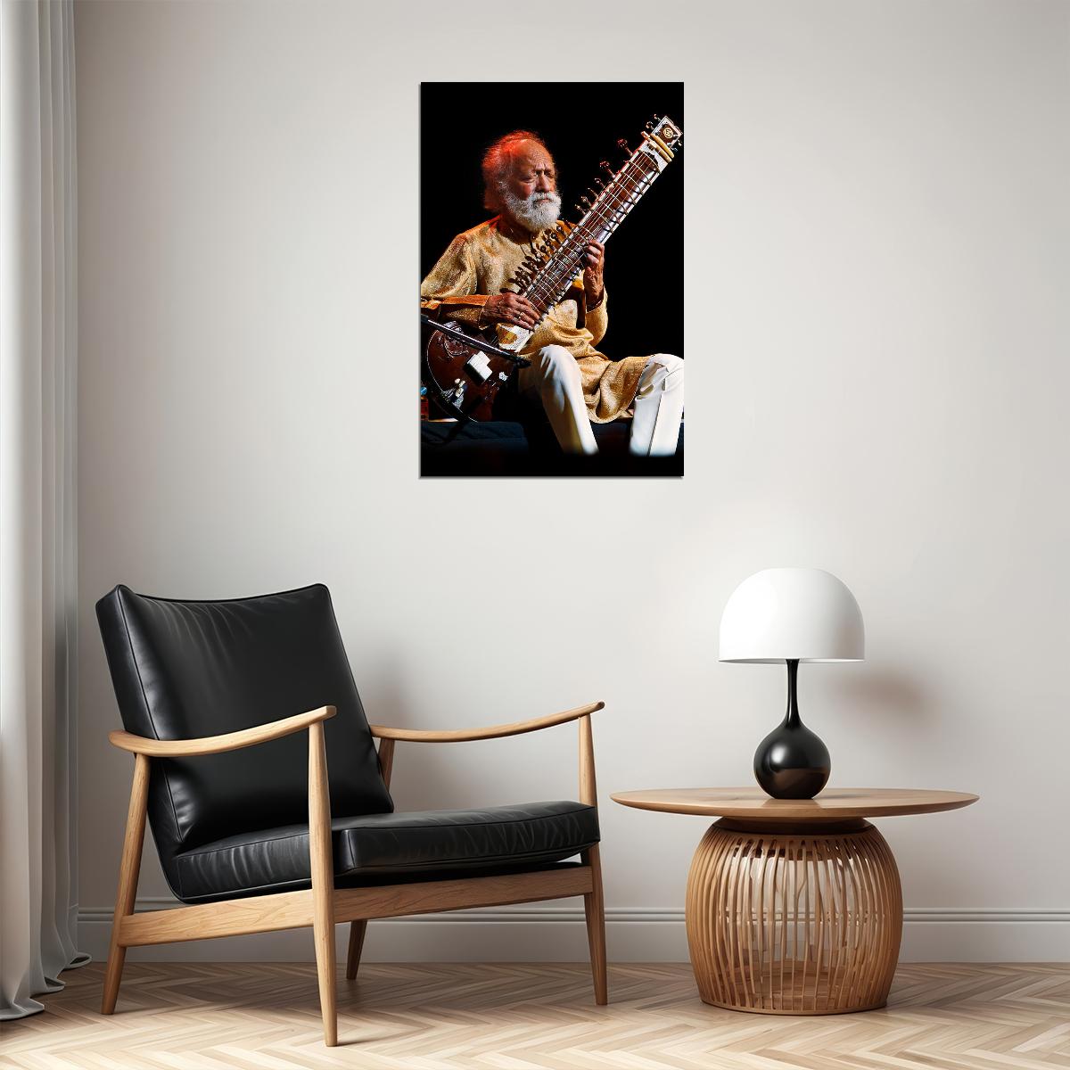 Ravi Shankar Playing A Sitar Poster Wall Art Print Home Wall Decor - xonomax