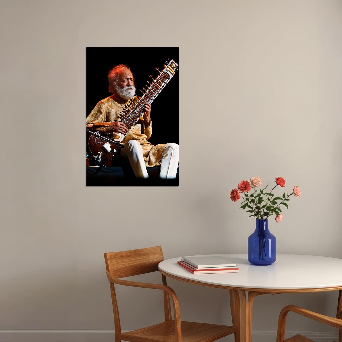 Ravi Shankar Playing A Sitar Poster Wall Art Print Home Wall Decor - xonomax