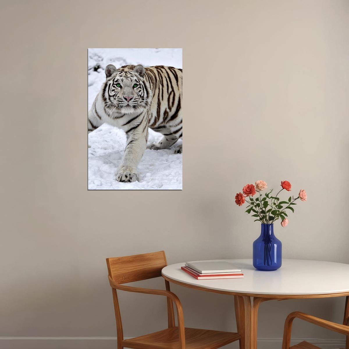 Siberian Tiger With Green Eyes White Snow Poster Wall Art Print Home Wall Decor