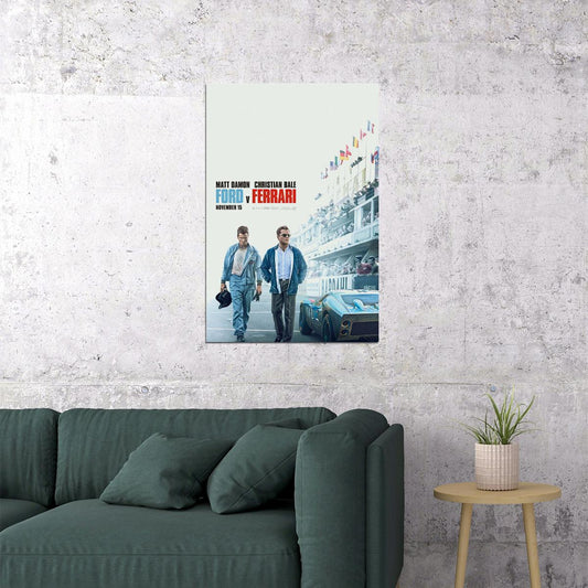 Ford V Ferrari Race Car Damon Bale Movie Poster Wall Art Print Home Wall Decor - xonomax