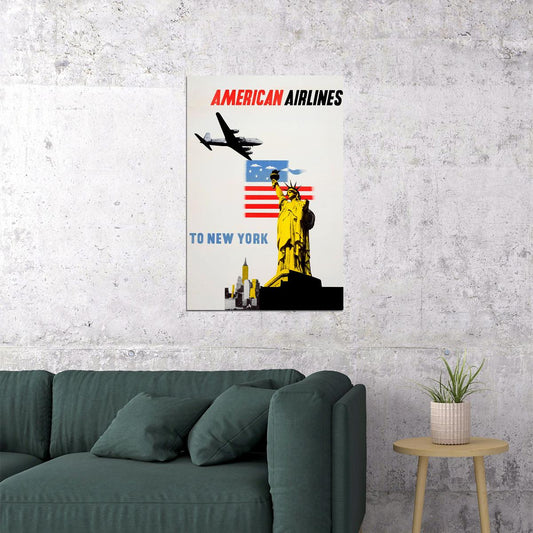 American Airlines New York Vintage Travel Poster Wall Art Print Home Wall Decor - xonomax
