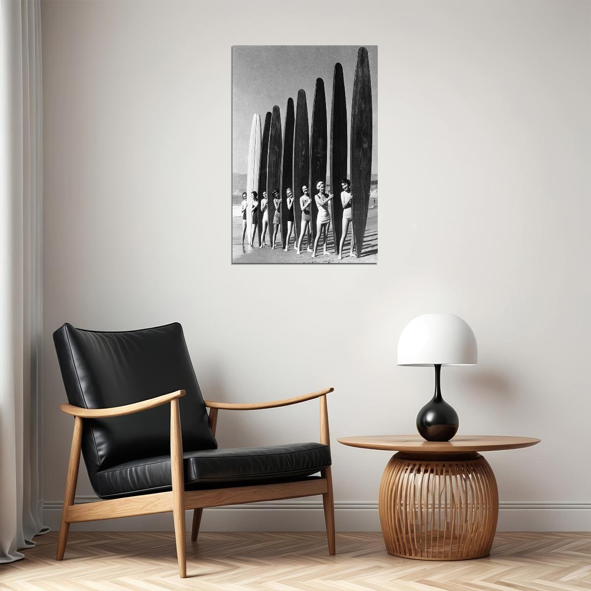Black White Beach Surf Girls Cute Beauty Womans Poster Wall Art Print Home Wall Decor - xonomax