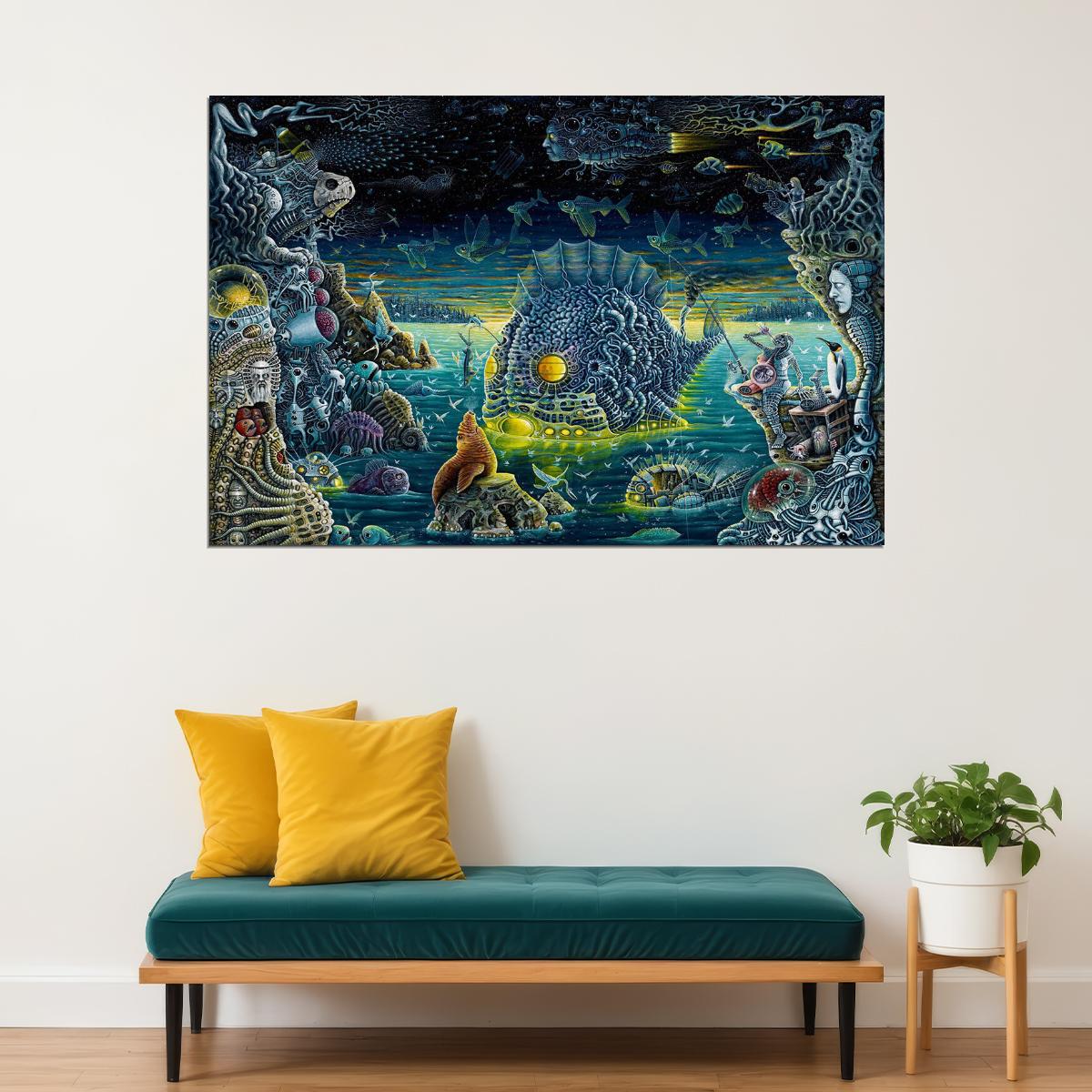 Drugs Trippy Ocean Night Fish Hallucinogen Poster Wall Art Print Home Wall Decor - xonomax