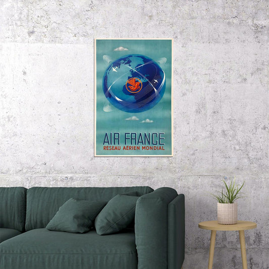 Air France World Airline Network 1948 Vintage Travel Poster Wall Art Print Home Wall Decor - xonomax