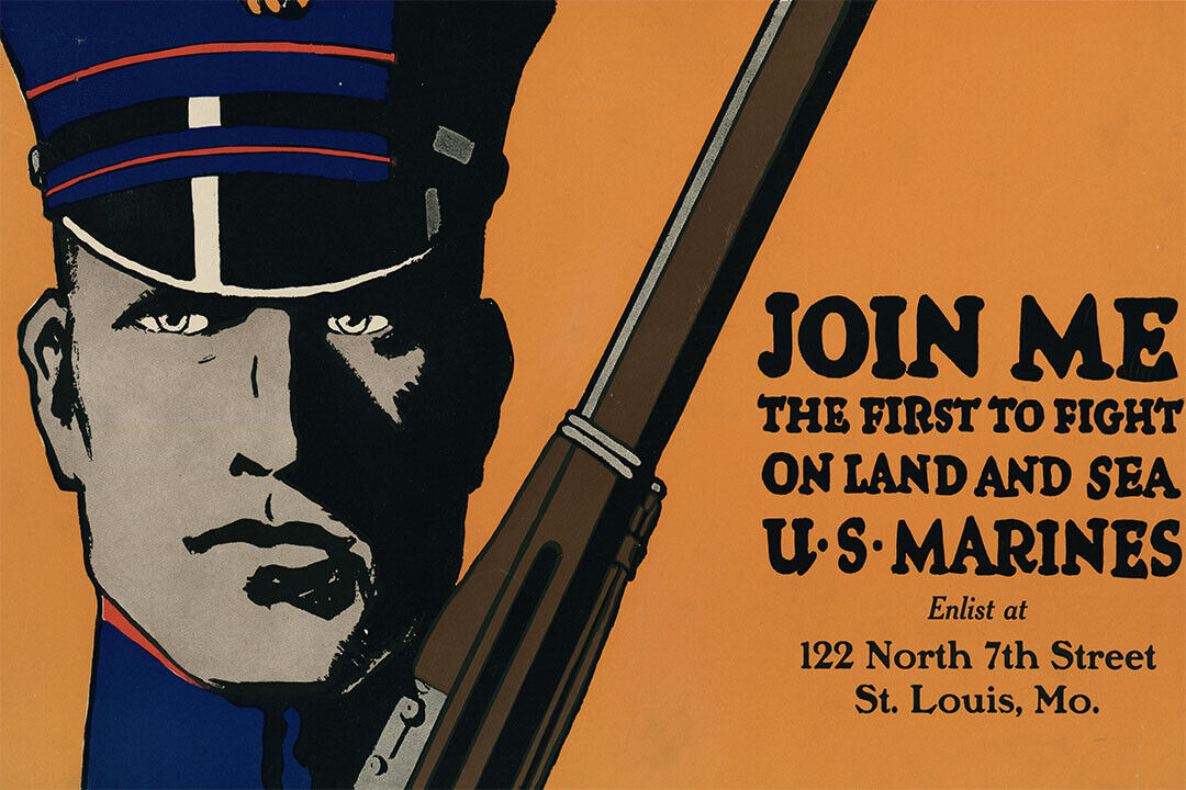 Join Me! Us Marines On Land And Sea! 1914 Wwi Recruiting Poster Wall Art Print Home Wall Decor