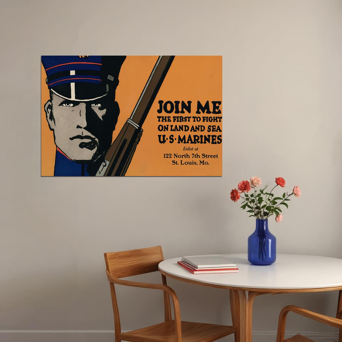 Join Me! Us Marines On Land And Sea! 1914 Wwi Recruiting Poster Wall Art Print Home Wall Decor