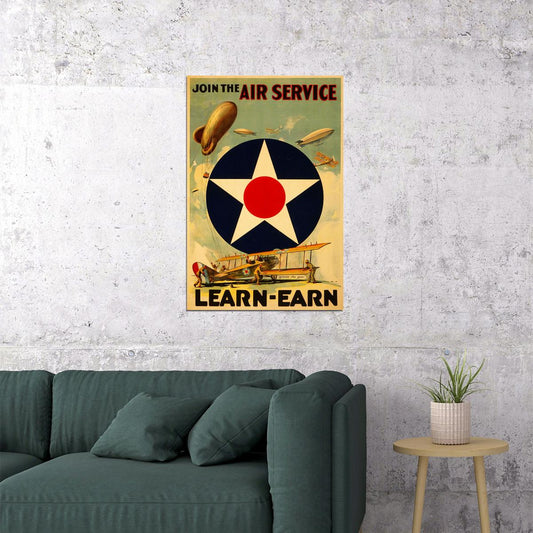 1917 Wwi Join The Air Service! Learn Earn Adventure Poster Wall Art Print Home Wall Decor - xonomax