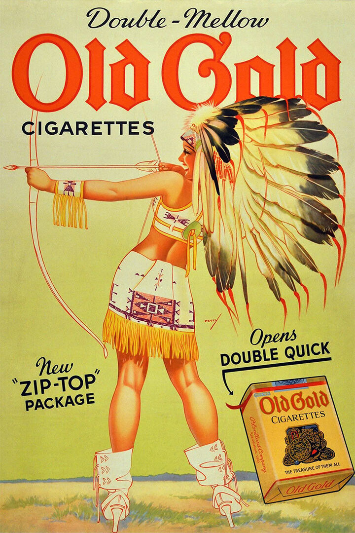 Old Gold Cigarettes Vintage Ad Petty Girl Indian Maiden Poster Wall Art Print Home Wall Decor - xonomax