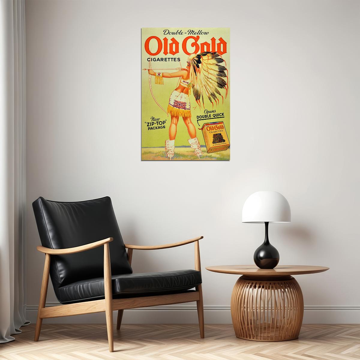 Old Gold Cigarettes Vintage Ad Petty Girl Indian Maiden Poster Wall Art Print Home Wall Decor - xonomax