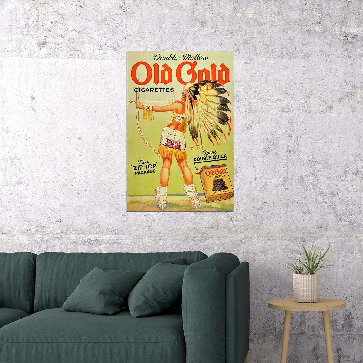 Old Gold Cigarettes Vintage Ad Petty Girl Indian Maiden Poster Wall Art Print Home Wall Decor - xonomax