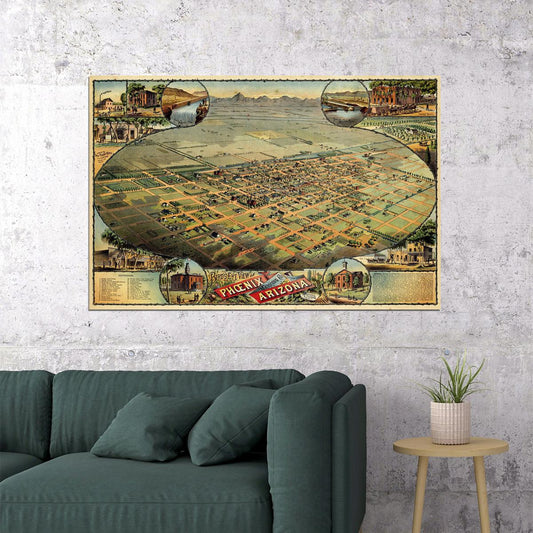 1885 Phoenix Arizona Vintage Old Panoramic City Map Poster Wall Art Print Home Wall Decor - xonomax