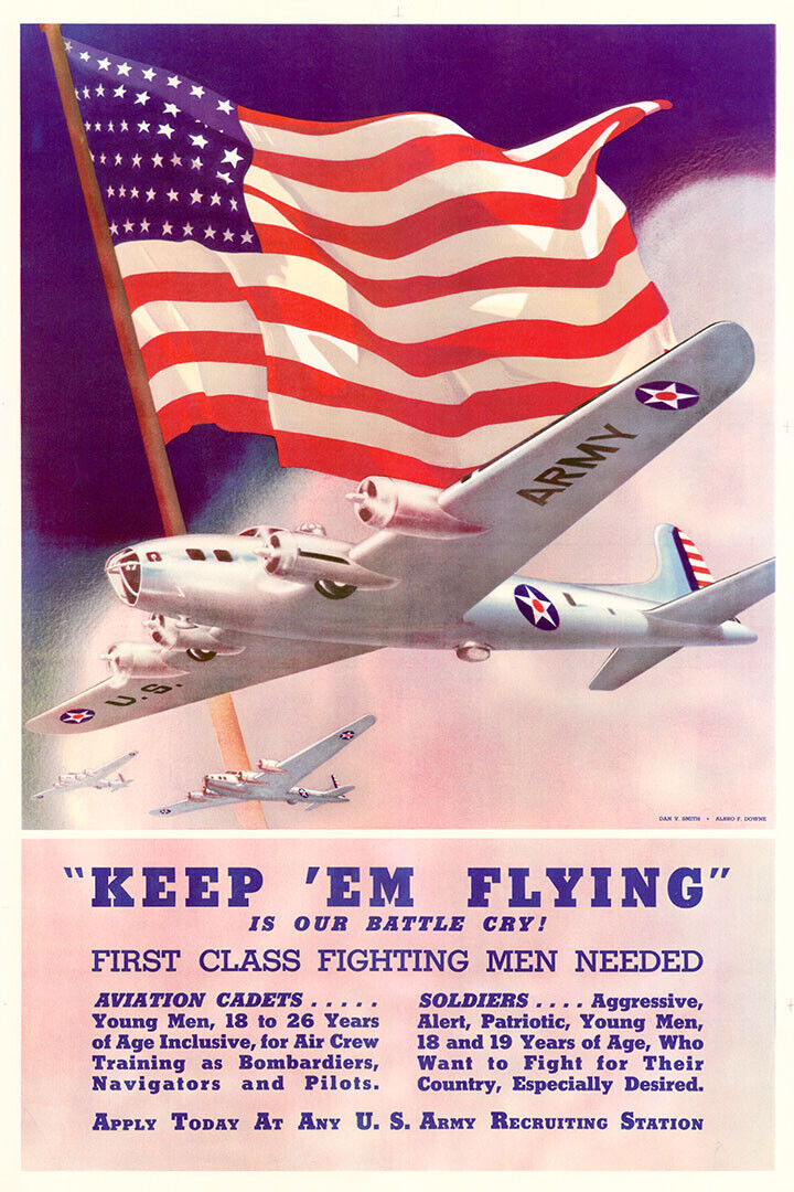 Keep Em Flying Us Army Air Corps Ww2 War Poster Wall Art Print Home Wall Decor