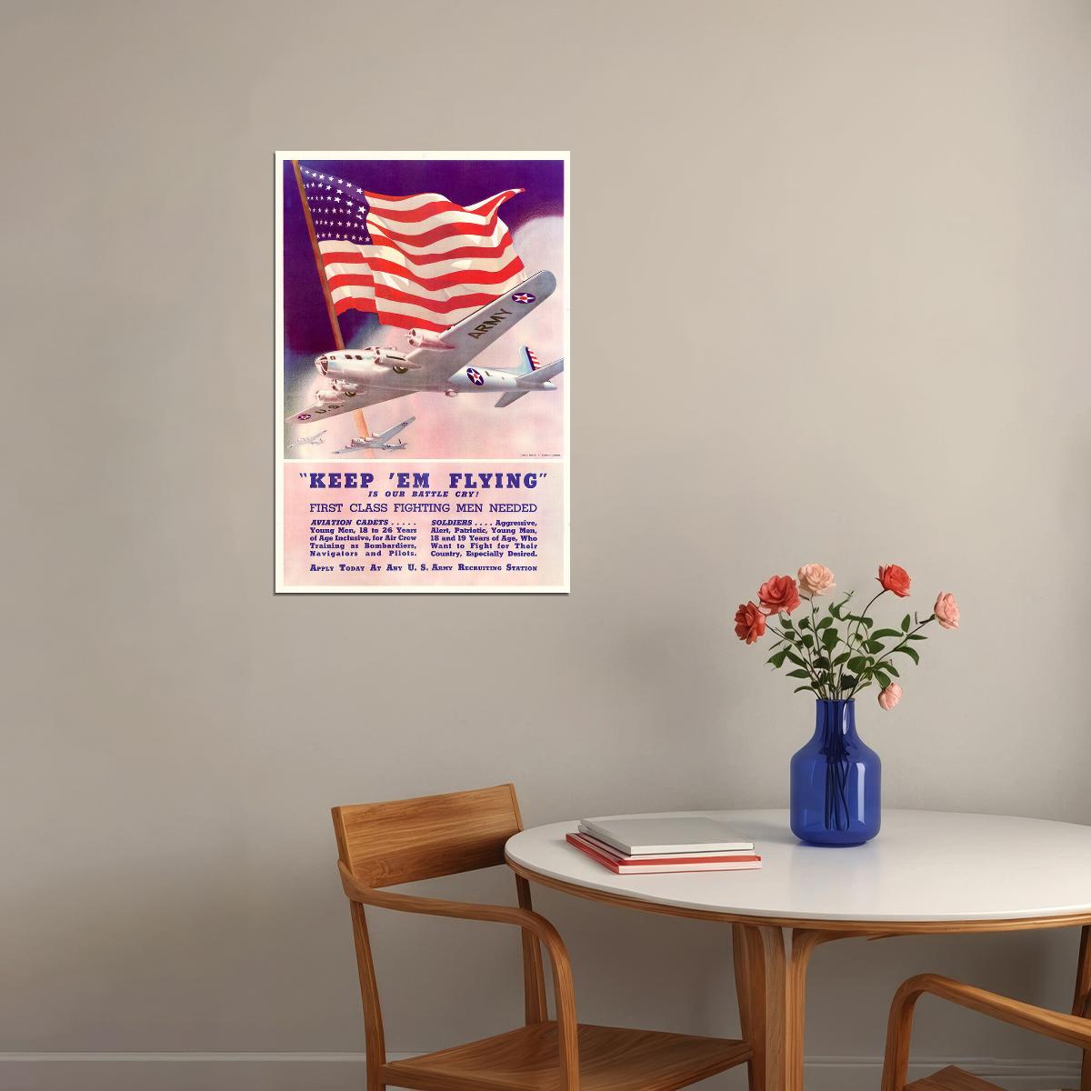 Keep Em Flying Us Army Air Corps Ww2 War Poster Wall Art Print Home Wall Decor
