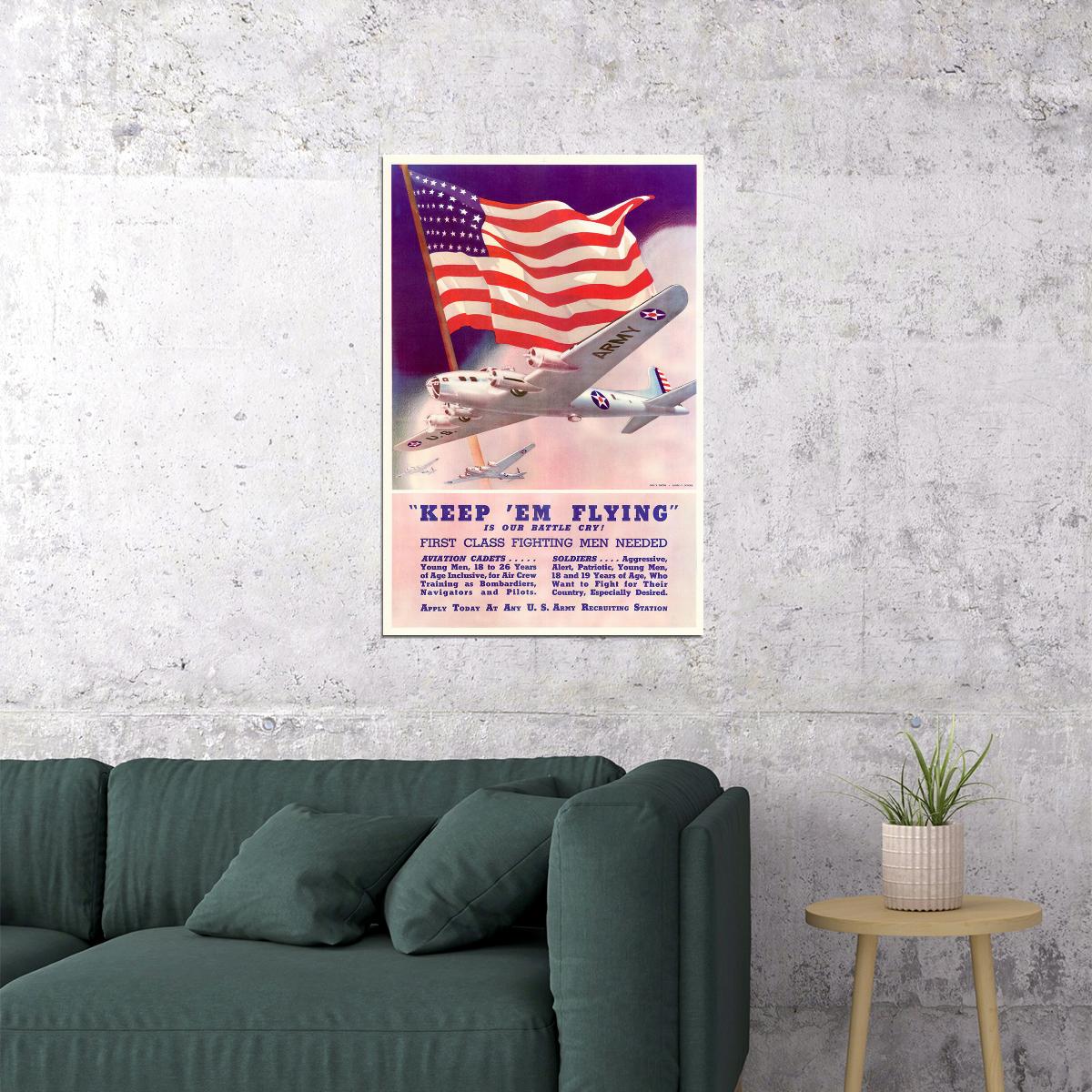 Keep Em Flying Us Army Air Corps Ww2 War Poster Wall Art Print Home Wall Decor