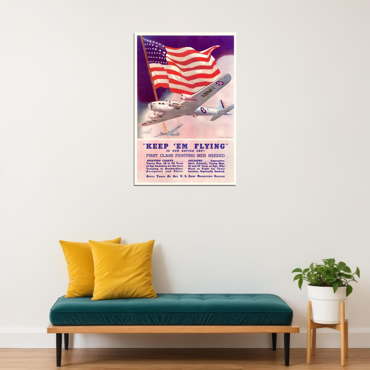Keep Em Flying Us Army Air Corps Ww2 War Poster Wall Art Print Home Wall Decor