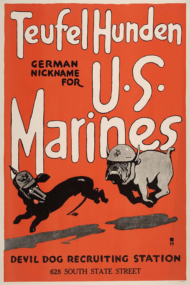 Devil Dog Us Marines 1917 Wwi Us Marines Recruting Poster Wall Art Print Home Wall Decor