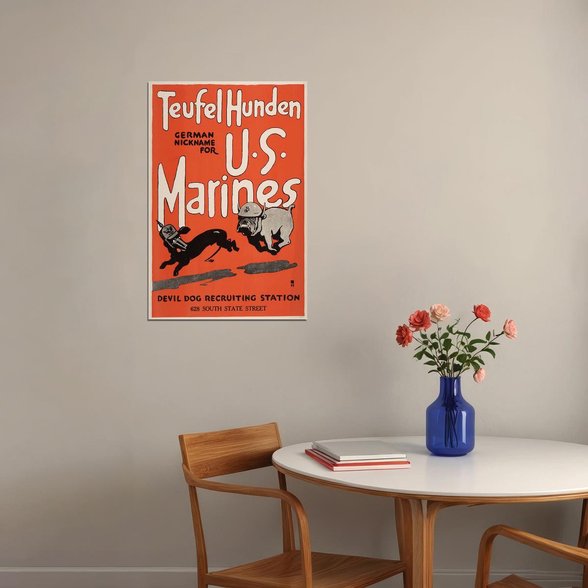 Devil Dog Us Marines 1917 Wwi Us Marines Recruting Poster Wall Art Print Home Wall Decor