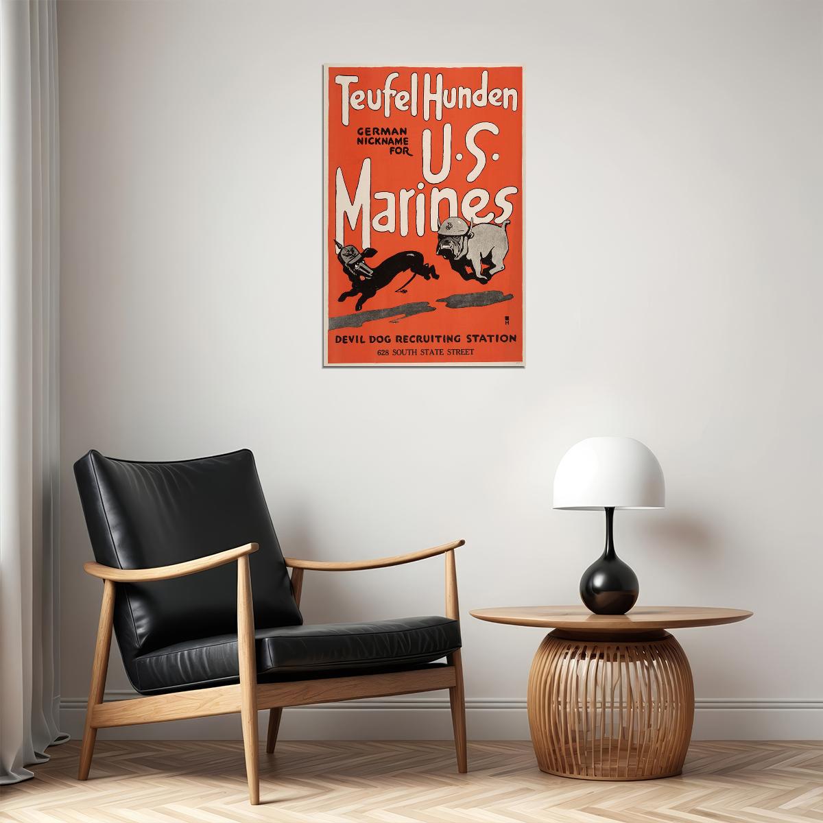 Devil Dog Us Marines 1917 Wwi Us Marines Recruting Poster Wall Art Print Home Wall Decor