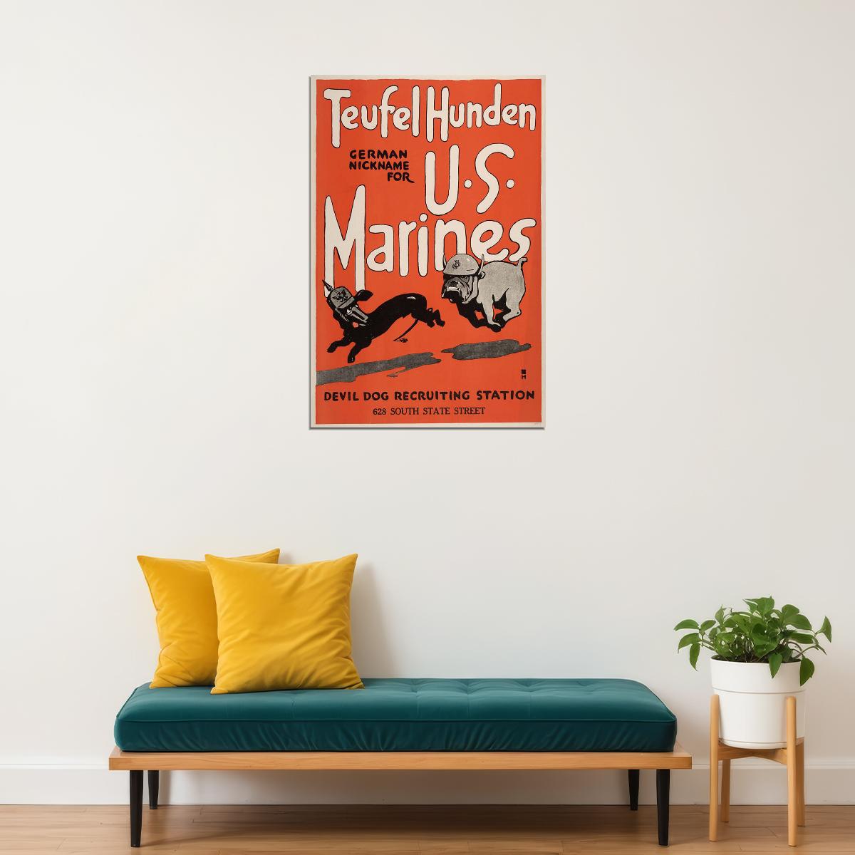 Devil Dog Us Marines 1917 Wwi Us Marines Recruting Poster Wall Art Print Home Wall Decor