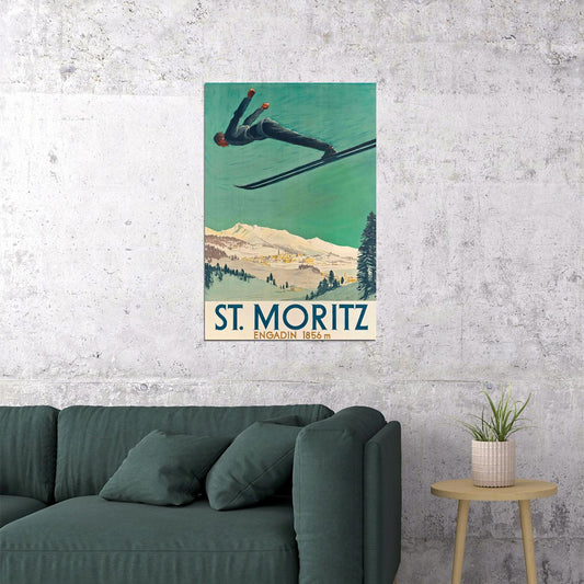 St. Moritz 1924 Classic Vintage Style Switzerland Skiing Poster Wall Art Print Home Wall Decor - xonomax
