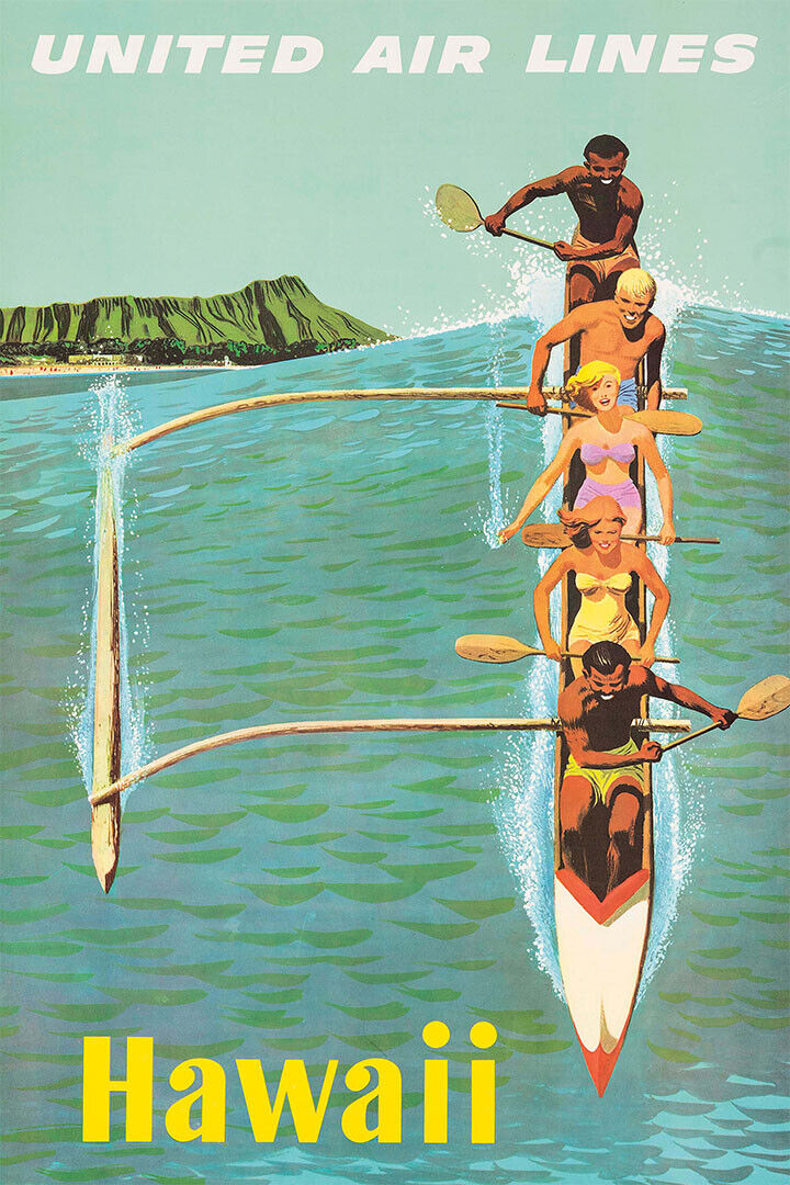 Hawaii 1960s Classic Vintage Style Hawaiian Travel Poster Wall Art Print Home Wall Decor
