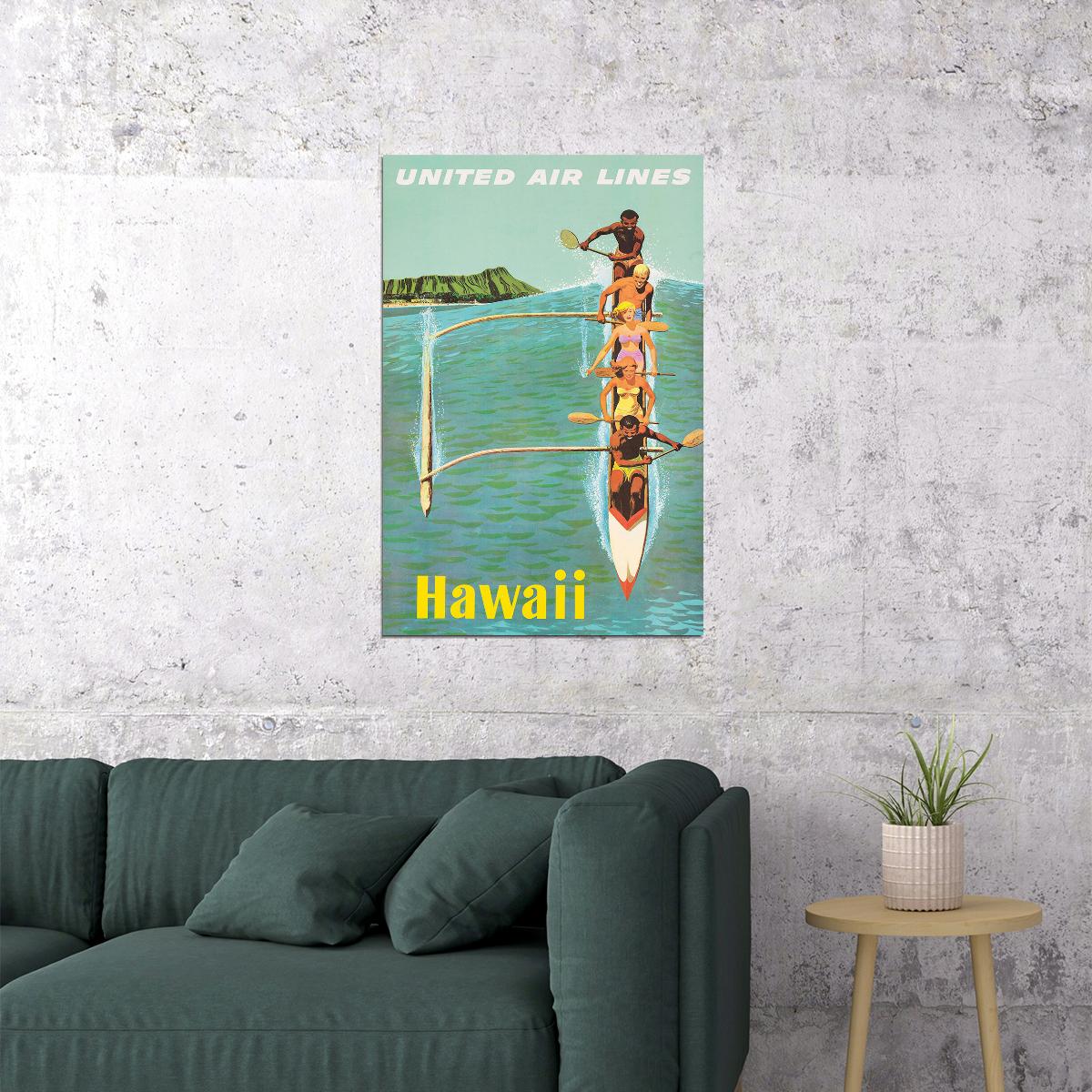 Hawaii 1960s Classic Vintage Style Hawaiian Travel Poster Wall Art Print Home Wall Decor