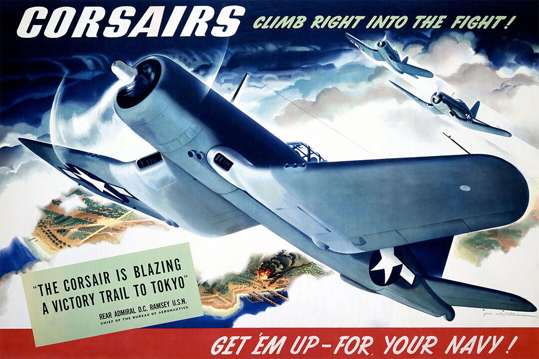 Corsairs Climb Into The Fight 1940s Ww2 Navy Air Corp Poster Wall Art Print Home Wall Decor