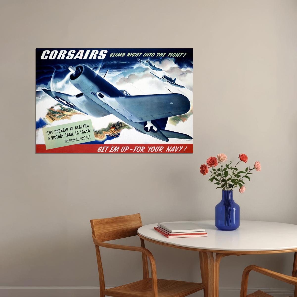 Corsairs Climb Into The Fight 1940s Ww2 Navy Air Corp Poster Wall Art Print Home Wall Decor